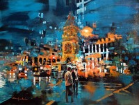 Shan Amrohvi, 30 x 42 inch, Acrylic on Canvas, Cityscape Painting, AC-SA-175